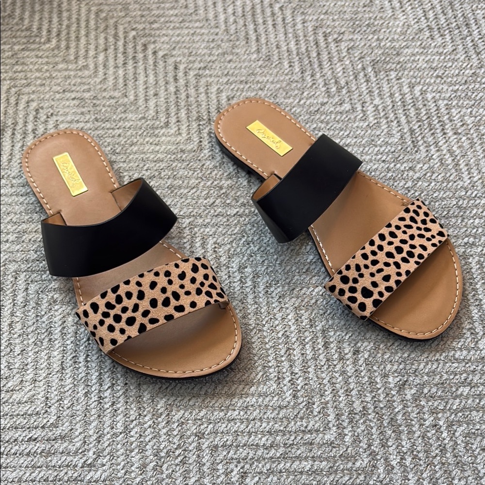 Qupid Leopard Print Black Women's Sandals